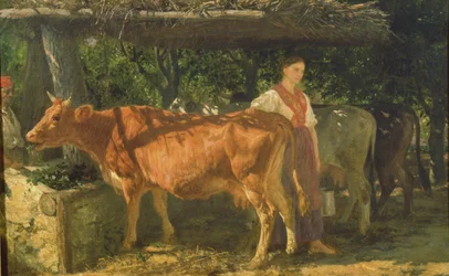 Tres vacas alimentándose, 1860